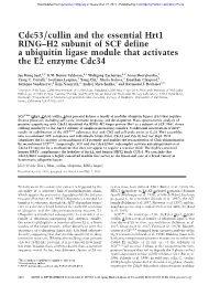 Cdc53/Cullin and the Essential Hrt1 RING–H2 Subunit of SCF Define a Ubiquitin Ligase Module That Activates the E2 Enzyme Cdc34