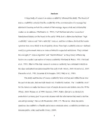 1 Analysis a Large Body of Research on Source Credibility Informed This