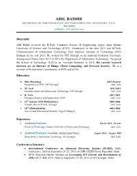 ADIL BASHIR DEPARTMENT of COMPUTER SCIENCE and ENGINEERING, IUST, AWANTIPORA -192122 J&K, INDIA Adilbashir.445@Gmail.Com