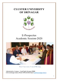 CLUSTER UNIVERSITY of SRINAGAR E-Prospectus Academic Session-2020