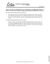Early Work for the Mathematics As a Gatekeeper to Engineering Project: a Review of Informal Learning, Engineering and Design Thinking Literature