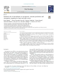 Potential Role of Microbiome in Oncogenesis, Outcome Prediction