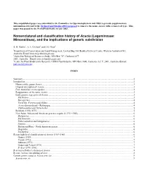 Classification History of Acacia and Nomenclatural Implications
