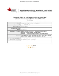 Optimizing Foods for Special Dietary Use in Canada: Key Outcomes and Recommendations from a Tripartite Workshop
