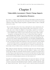 Vulnerability Assessment, Climate Change Impacts and Adaptation Measures