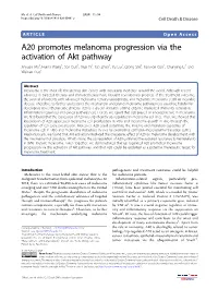 A20 Promotes Melanoma Progression Via the Activation of Akt Pathway