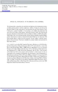 High PT Physics at Hadron Colliders Dan Green Frontmatter More Information