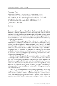 Reuven Tsur Poetic Rhythm. Structure and Performance. an Empirical Study in Cognitive Poetics