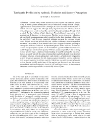Earthquake Prediction by Animals: Evolution and Sensory Perception by Joseph L