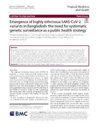 Emergence of Highly Infectious SARS-Cov-2 Variants in Bangladesh
