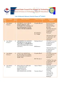 List of Selected Abstrac List of Selected Abstract