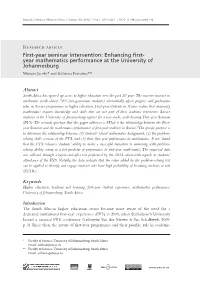 Enhancing First- Year Mathematics Performance at the University of Johannesburg Melanie Jacobs* and Estherna Pretorius**
