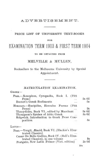 Examination Term 1903 & First Term 1904