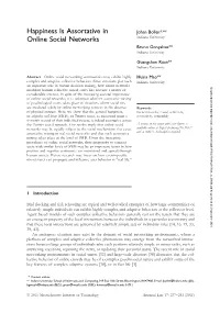 Happiness Is Assortative in Online Social Networks