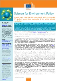 Rapid and Significant Sea-Level Rise Expected If Global Warming Exceeds 2 °C, with Global Variation