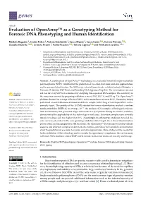 Evaluation of Openarray™ As a Genotyping Method for Forensic DNA Phenotyping and Human Identiﬁcation