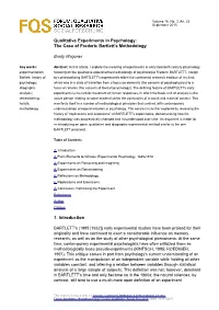 Qualitative Experiments in Psychology: the Case of Frederic Bartlett's Methodology