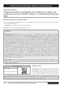 Comparison of Effects of Amitriptyline and Venlafaxine on Cognitive and Psychomotor Functions in Healthy Volunteers: a Randomized Parallel Group Study