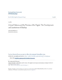Critical Editions and the Promise of the Digital: the Evelopmed Nt and Limitations of Markup