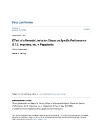 Effect of a Remedy Limitation Clause on Specific Performance: S.E.S