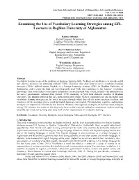 Examining the Use of Vocabulary Learning Strategies Among EFL Learners in Baghlan University of Afghanistan