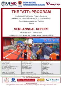THE Tatts PROGRAM Institutionalizing Disaster Preparedness and Management Capacity of Bpbds in Indonesia Through Technical Assistance and Training Teams