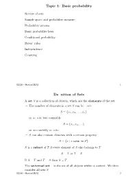 Topic 1: Basic Probability Definition of Sets