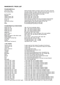 Wakeskate Trick List