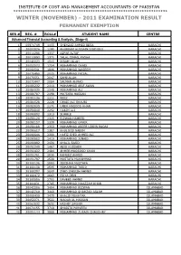 2011 Examination Result Permanent Exemption