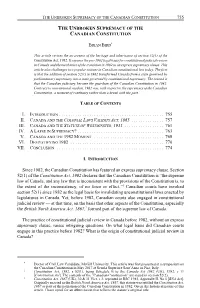 755 the Unbroken Supremacy of the Canadian Constitution I. Introduction