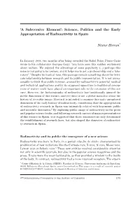 'A Subversive Element': Science, Politics and the Early