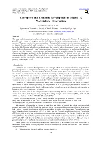 Corruption and Economic Development in Nigeria: a Materialistic Observation