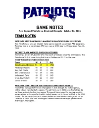Patriots at Philadelphia Game Notes