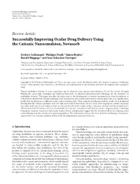 Successfully Improving Ocular Drug Delivery Using the Cationic Nanoemulsion, Novasorb