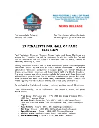 17 Finalists for Hall of Fame Election