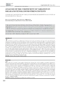 Analysis of the Coefficient of Variation in Shear and Tensile Bond Strength Tests