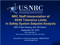 Interpretation of 95-95 Tolerance Limits for Safety System Setpoint
