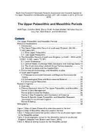Upper Palaeolithic and Mesolithic Periods (2011 with Revisions in 2014, 2018 and 2019)