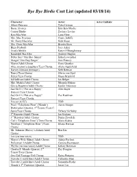 Bye Bye Birdie Cast List (Updated 03/18/14)