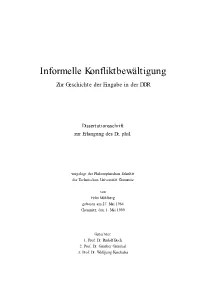 Informelle Konfliktbewältigung Zur Geschichte Der Eingabe in Der DDR