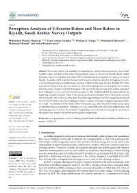 Perception Analysis of E-Scooter Riders and Non-Riders in Riyadh, Saudi Arabia: Survey Outputs