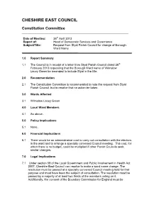 Request from Styal Parish Council for Change of Borough Ward Name ______