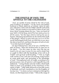 The Epistle of Paul the Apostle to the Colossians