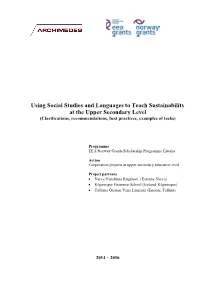 Using Social Studies and Languages to Teach Sustainability at the Upper Secondary Level (Clarifications, Recommendations, Best Practices, Examples of Tasks)