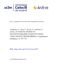 AUTOMATIC DESIGN of NONCRYPTOGRAPHIC HASH FUNCTIONS USING GENETIC PROGRAMMING, Computational Intelligence, 4, 798– 831