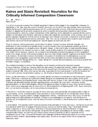 Kairos and Stasis Revisited: Heuristics for the Critically Informed Composition Classroom