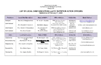 LIST of LOCAL CHIEF EXECUTIVES and P/C NUTRITION ACTION OFFICERS Updated As of February 17, 2020