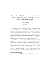 Comments On\Inflation Targeting in Transition Economies; Experience