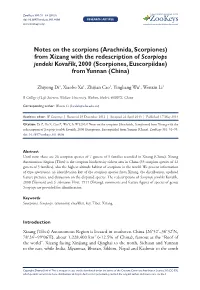Notes on the Scorpions (Arachnida, Scorpiones) from Xizang with the Redescription of Scorpiops Jendeki Kovařík, 2000 (Scorpiones, Euscorpiidae) from Yunnan (China)