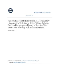 Review of at Sword's Point, Part 1: a Documentary History of the Utah War to 1858